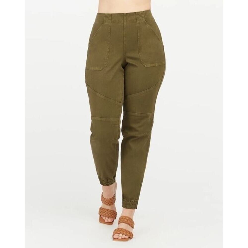 Spanx Size S Stretch Twill Cargo Jogger Pants Darkened Olive Green - Picture 2 of 10